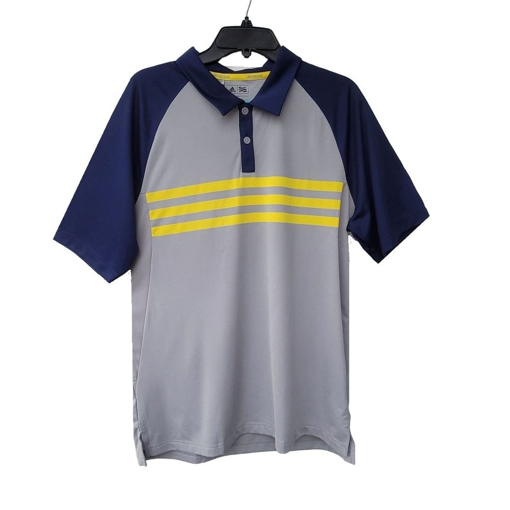 New Sz L Men's Adidas Climacool 3-Stripe Competition Golf Polo Slate/Energy/Grey